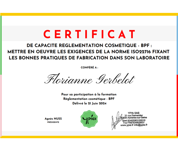 Concours cosmétiques - certificat BPF